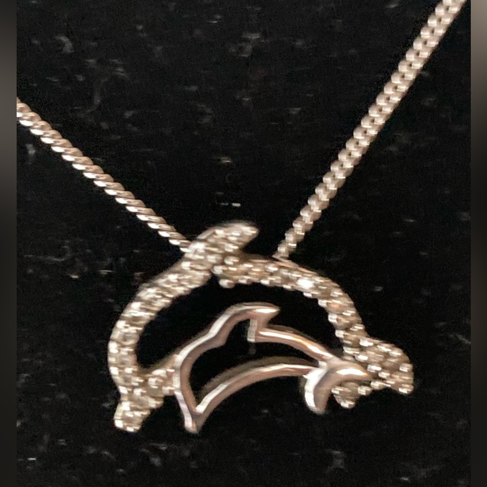 Silver and CZ Dolphin necklace